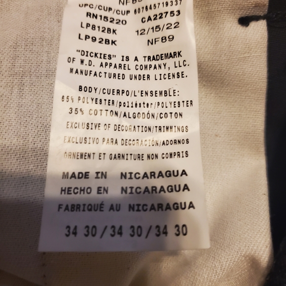 Dickies Industrial Flat Front Pants | Black | Size: 34 / 30 | NWT | RRR Apparel - Picture 5 of 5